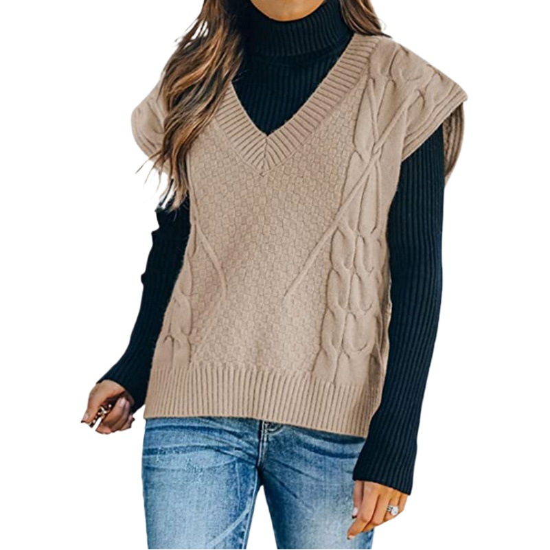 Foreign trade cross-border Europe and the United States Amazon source manufacturers sweater vest vest women's V-neck sleeveless twist knitted pullover