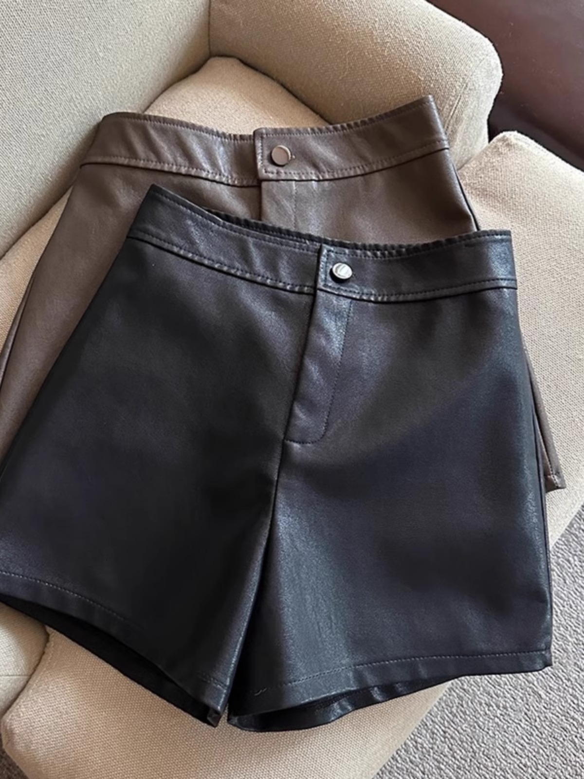 Pu Leather Shorts for Women 2023 Autumn and Winter New High-Waisted Slimming Wide-Leg Leather Pants Fashion Korean Casual Outerwear Boot Shorts