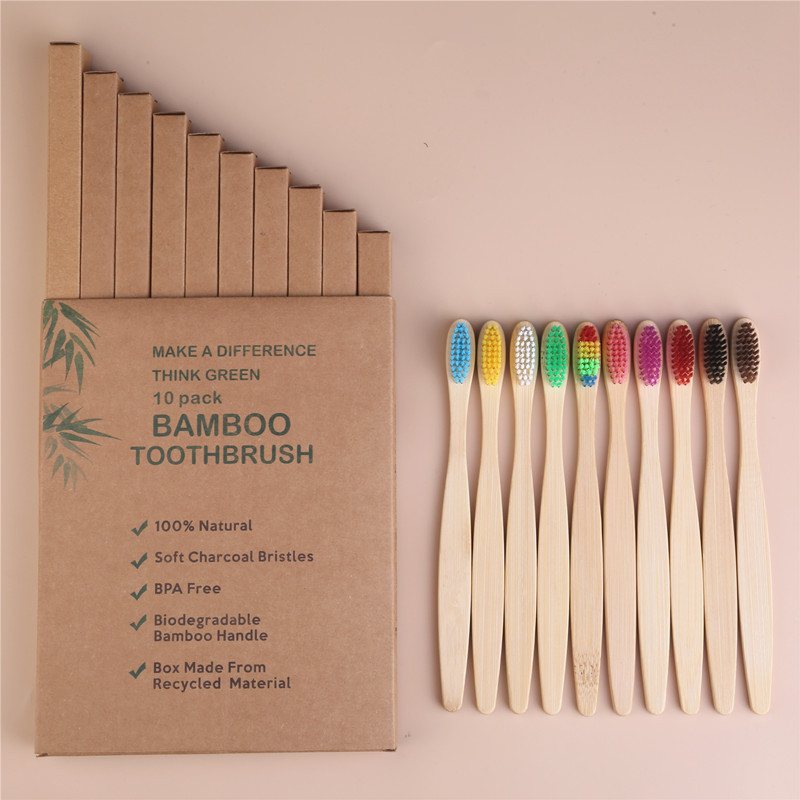 Picture of Children and Adults Disposable 10-Pack 4-Pack Toothbrushes Hotel Bamboo Charcoal Hard Bristles Soft Bristles Bamboo Portable Eco-Friendly Material