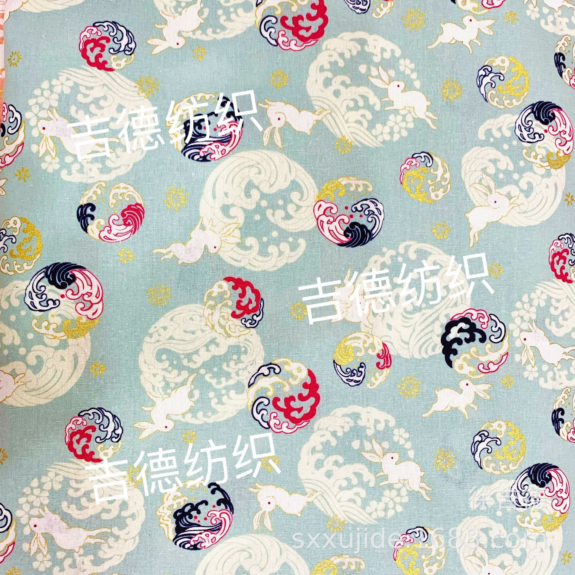 Picture of Japanese Style Hot Stamping Fabric (Jade Rabbit) Japanese Style Printed Cotton Han Dynasty Cheongsam New Year's Clothing Fabric