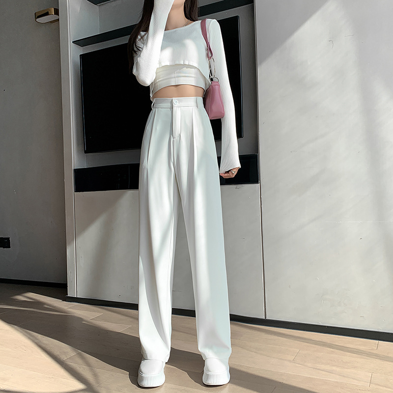 White suit pants women's spring and autumn new straight tube loose hanging feeling high waist wide leg pants hanging feeling summer pants thin trendy