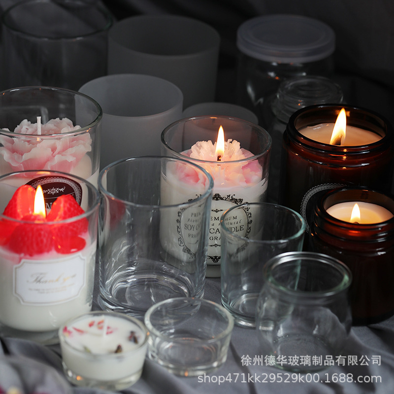Picture of Transparent candle cup glass jar bedroom romantic Candlestick cup color frosted glass container aromatherapy empty cup with lid