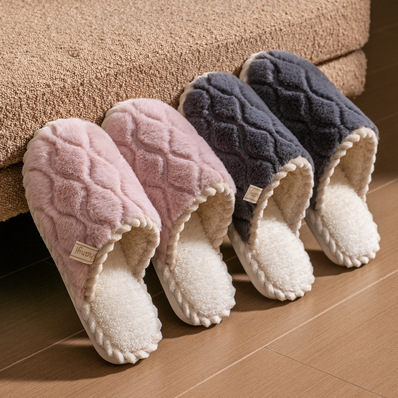 Cixi Cotton Slippers for Women Spring and Autumn and Winter Home Indoor Non-slip Home Warm Couple Winter Fur Plush Men