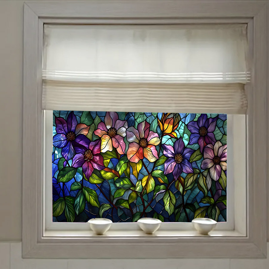 Vintage Flower Electrostatic Glass Sticker PVC Window Sticker Removable Glass Window Sticker