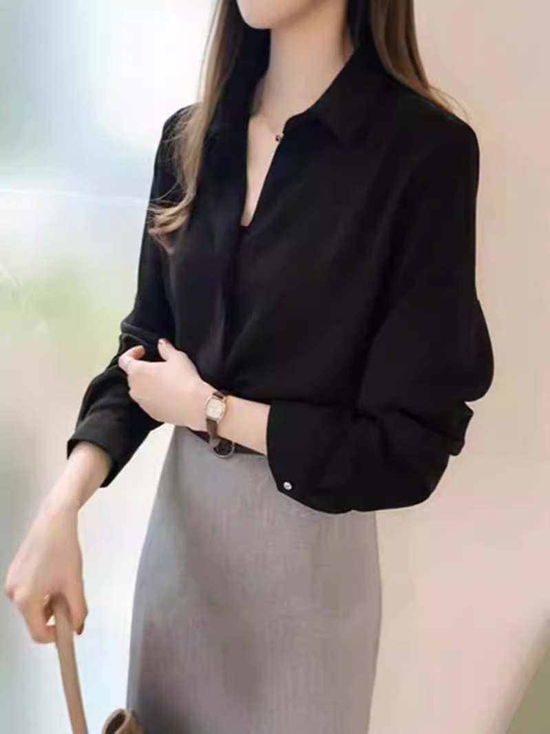 Picture of Cross-border wholesale autumn new Korean temperament solid color shirt women's long sleeve jacket simple OL chiffon shirt base shirt