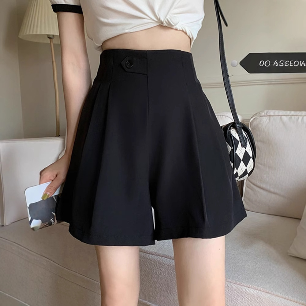 2024 autumn and winter drape suit shorts women's high waist slimming black popular casual pants wide leg pants