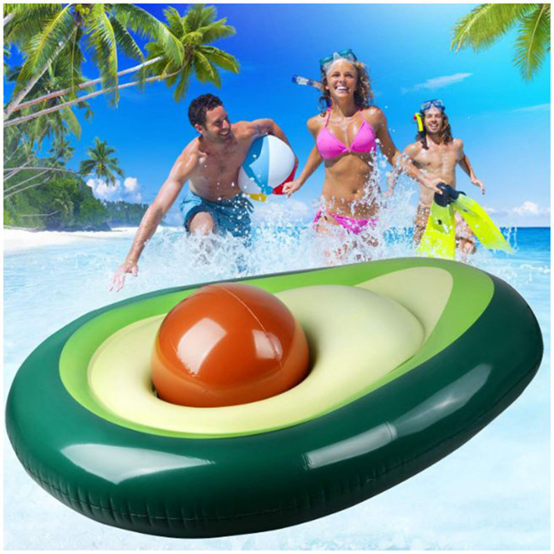 Amazon in stock avocado inflatable floating row pvc inflatable floating bed water swimming ring recliner with beach ball
