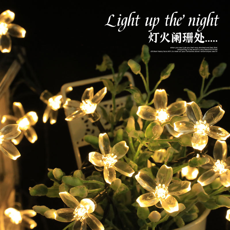 Solar Led Cherry Blossom String Lights for Garden Decoration, Peach Blossom Lights, Christmas Flower Decorative Lights, Solar New Model