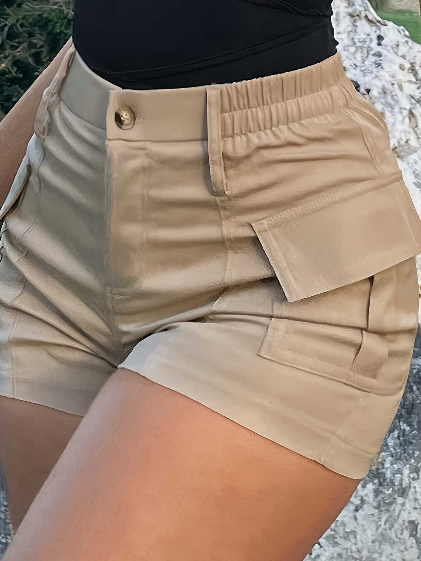 2025 European and American Export Cross-Border New Ebay Casual Women's High Waist Button Street Flap Pocket Pants Cargo Shorts for Women