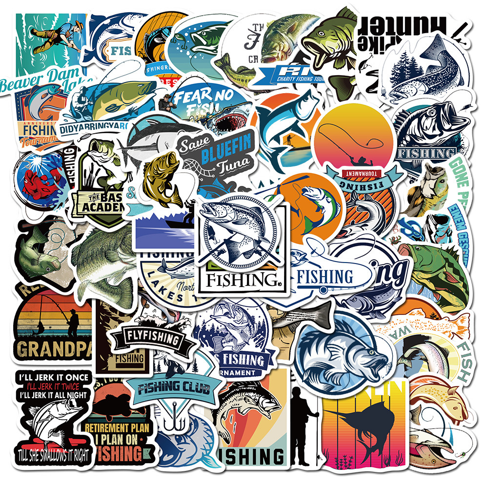 50 outdoor fishing graffiti stickers popular cross-border laptop guitar luggage skateboard waterproof stickers