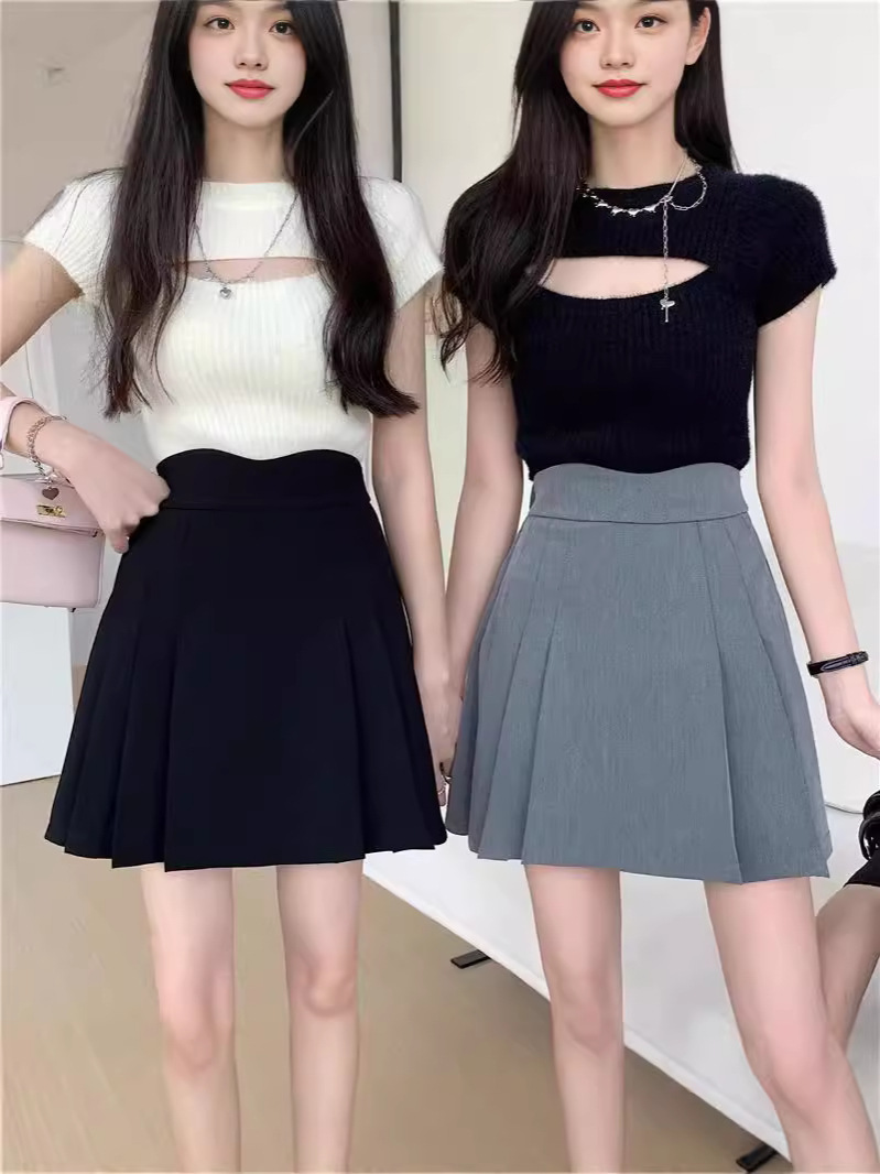 plus size Irregular Pleated Skirt Belly Covering A- Line Skirt chubby girl New Korean Style High Waist All-Match Short Skirt Black Skirt