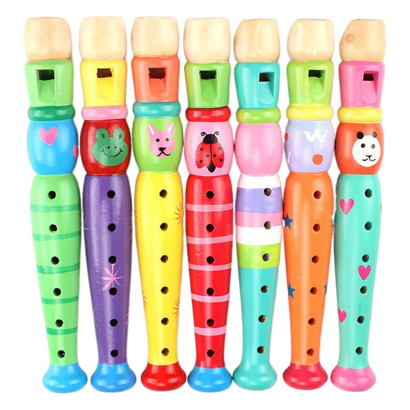 Children's wooden cartoon flute 6-hole small Piccolo wooden clarinet playing musical instrument infant educational toys
