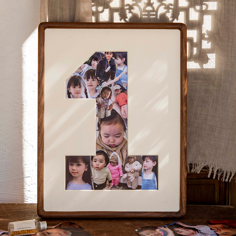 Picture of Baby growth memorial photo frame solid wood wall-mounted photo frame made of picture frame 1-year-old children's day gift table