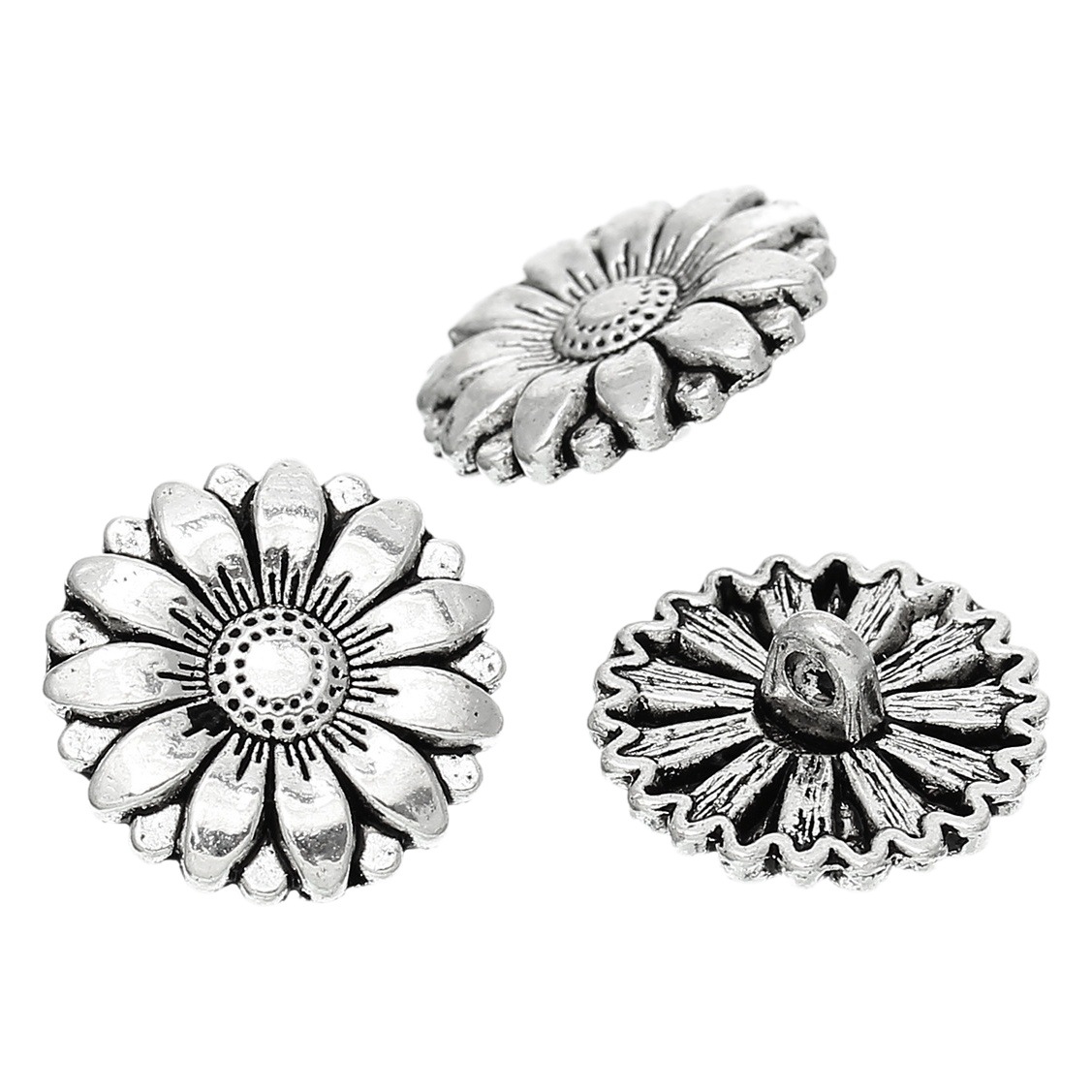 New wholesale spot retro metal buttons ancient silver lead-free nickel-free sunflower shape buttons 18mm-50