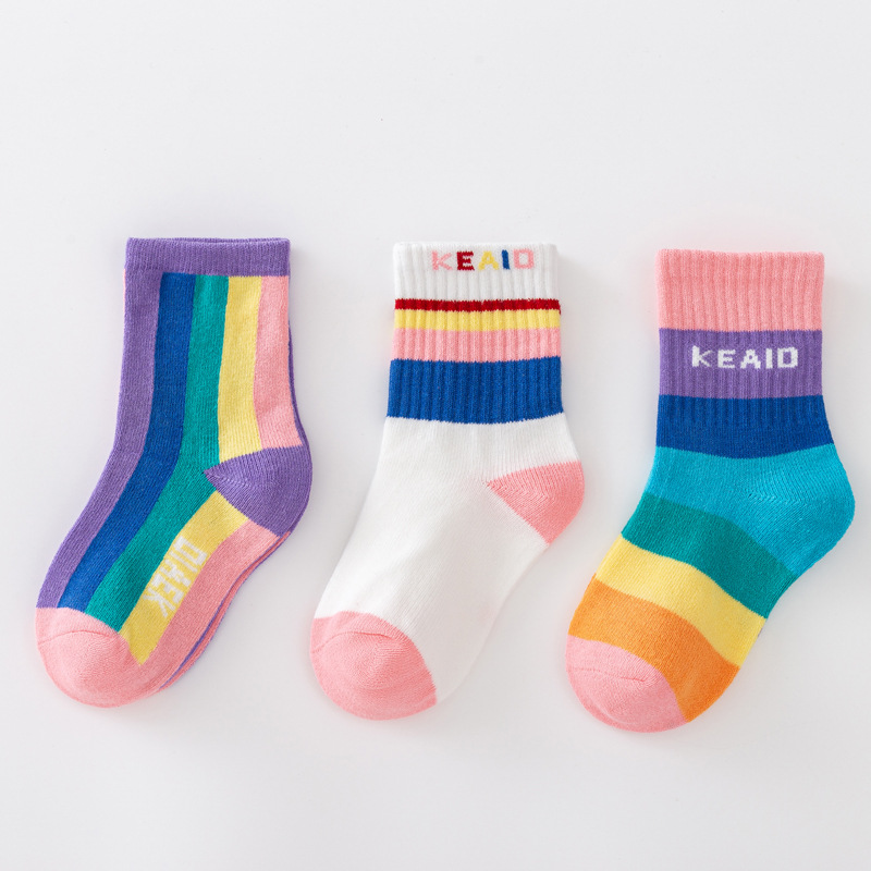 Picture of Children's Socks, Boys and Girls, Baby Mid-Calf Socks, Winter Cotton Socks, Korean Rainbow Socks, Spring & Fall Personalized Trendy Brand Socks