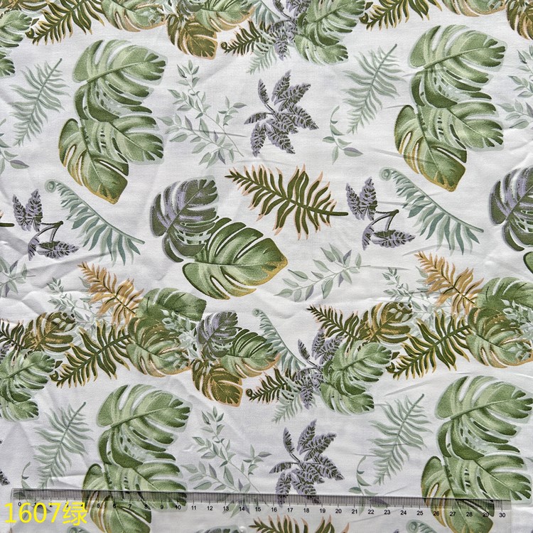 Summer Tropical Rainforest Style Green Leaf Beach Pants Pure Cotton Twill Printed Cloth Dress Clothing Small Floral