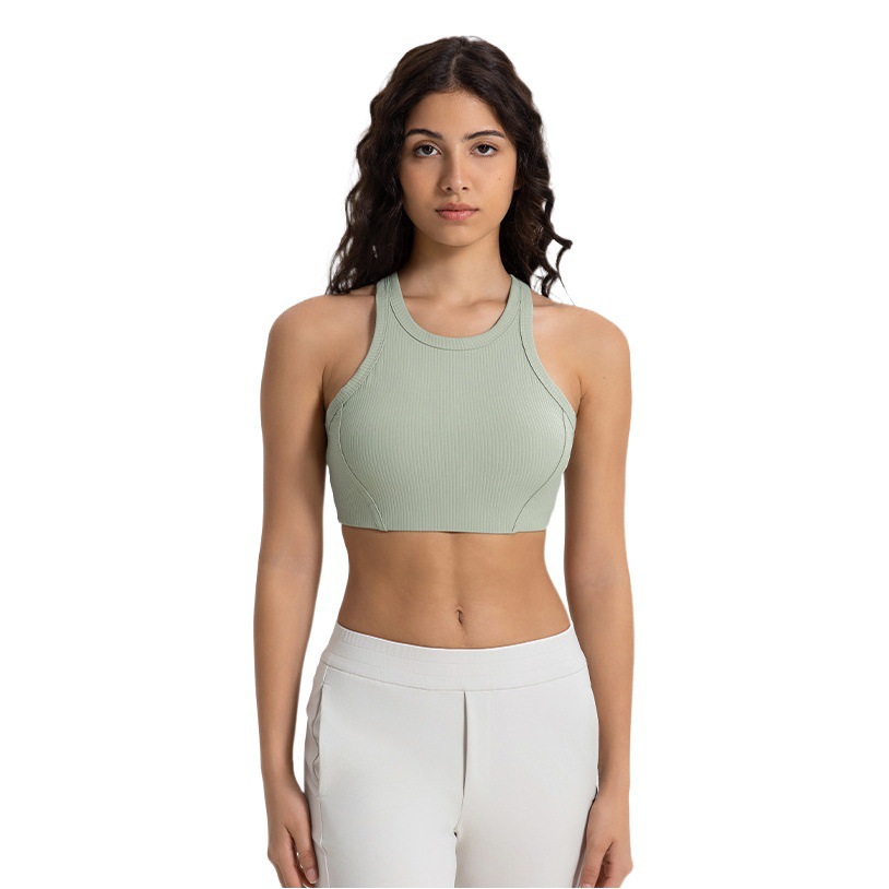New Vertical Striped Thread 2.0 High Collar Sports Bra High Strength Shock-Absorbing Push-Up Fitness Yoga Bra Daw057