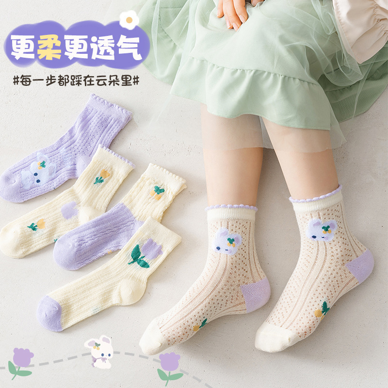 Picture of New children's socks girls' mesh cartoon spring and summer breathable lace socks high elastic girls' socks wholesale