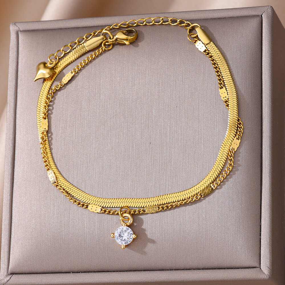 Picture of Simple Double-layer Stainless Steel Foot Chain Women's High-end Feeling Foot Ring Cross Pendant Niche Design Foot Chain for Hair