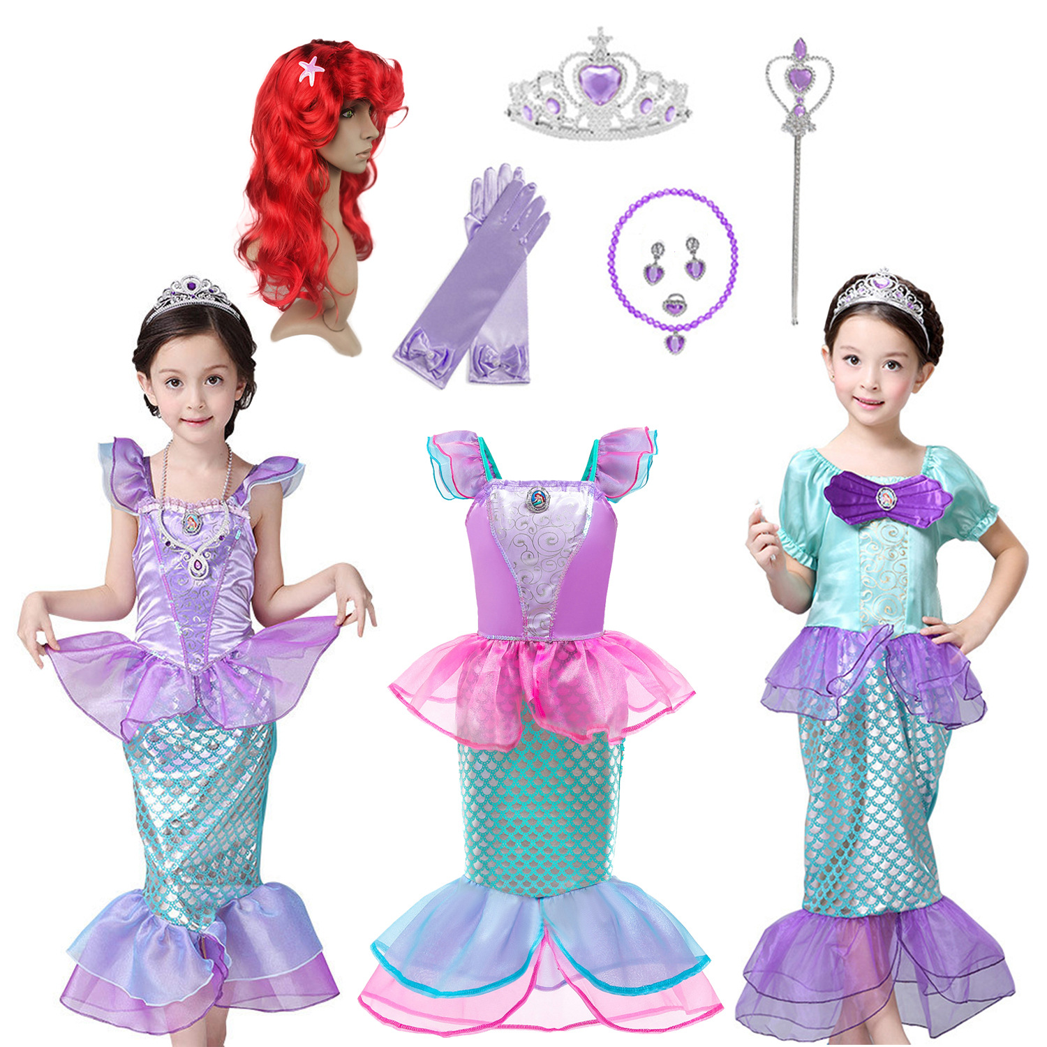 New Clothing European and American Style Children's Clothing Mermaid Princess Dress Girls Dress Children's Skirt Fishtail Skirt Short Sleeves