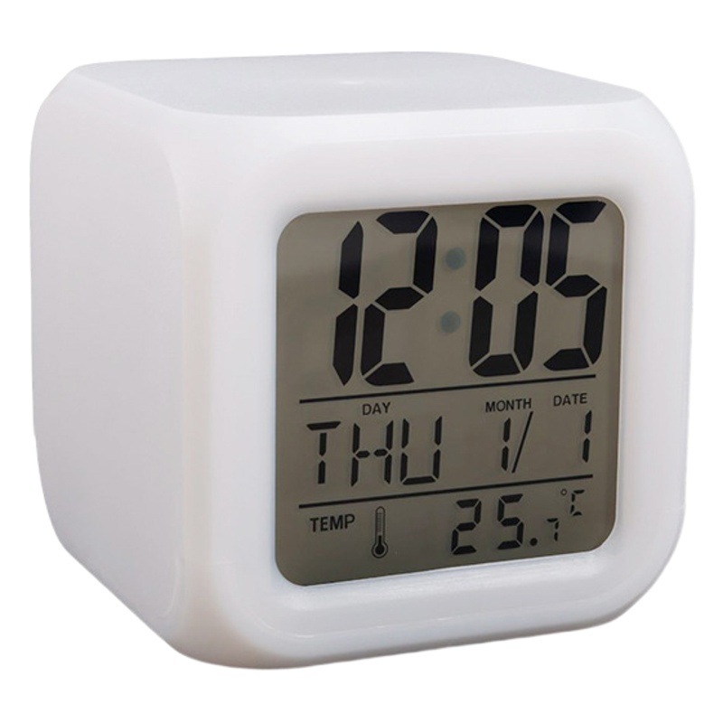 Colorful Light Color-Changing Electronic Alarm Clock Desktop Alarm Clock Student-Specific Children's Square Small Alarm Clock Home Desktop Alarm Clock