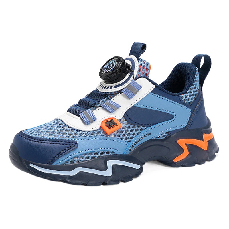 Boys sneaker 2024 Summer new rotating button middle and big Children single mesh breathable student casual soft bottom non-slip