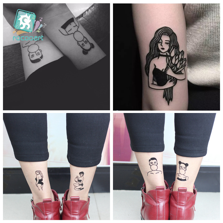 Picture of Cross-border supply waterproof dark tattoo stickers bad girl tattoo stickers fun hand-painted lines black and white tattoo