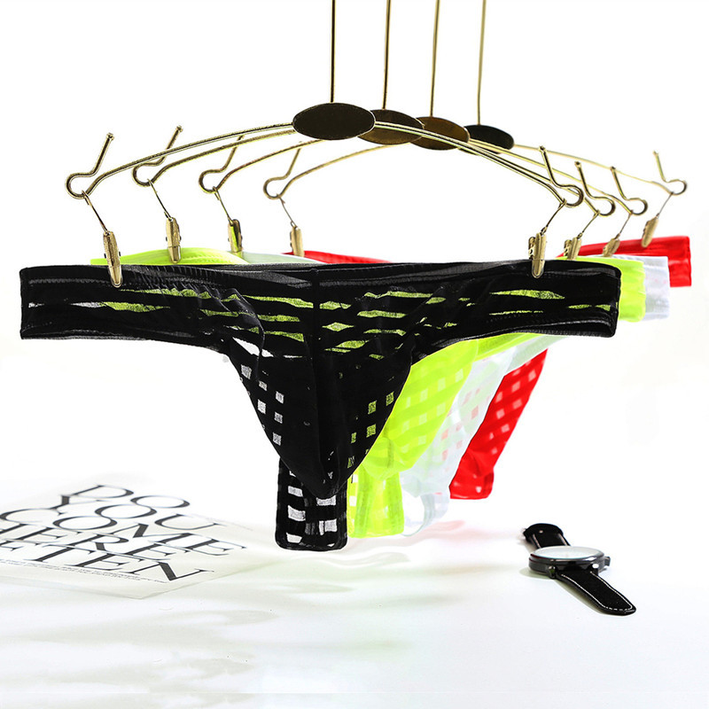 Picture of Men's Mesh Striped Thong Transparent Men's T-pants Low Waist Sexy Thin Mesh Pocket Underpants for Young Men