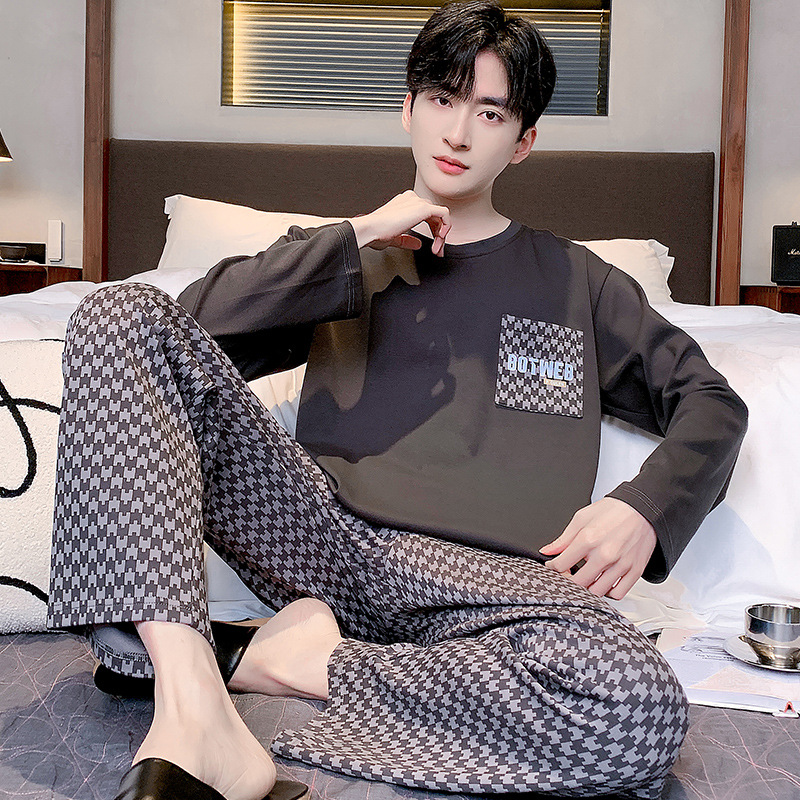 Picture of Men's Pajamas Spring and Autumn New Cotton Long-sleeved Trousers Men's Youth Casual High-end Home Clothes suit