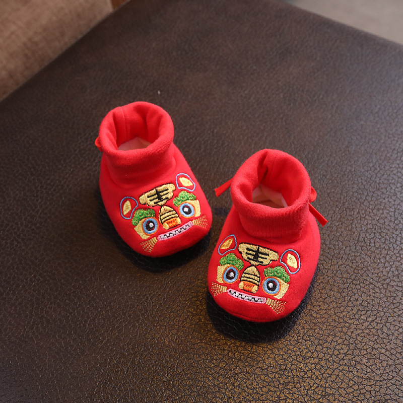Baby socks shoes big red spring and autumn thin New Year festive birthday full moon socks anti-tiger head good meaning