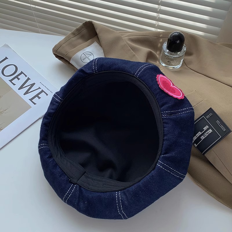 Picture of Japanese Style Retro Large Head Circumference Denim Beret Spring, Summer and Autum Women's K-Style Versatile Fashion Painter's Hat Makes the Face Smaller