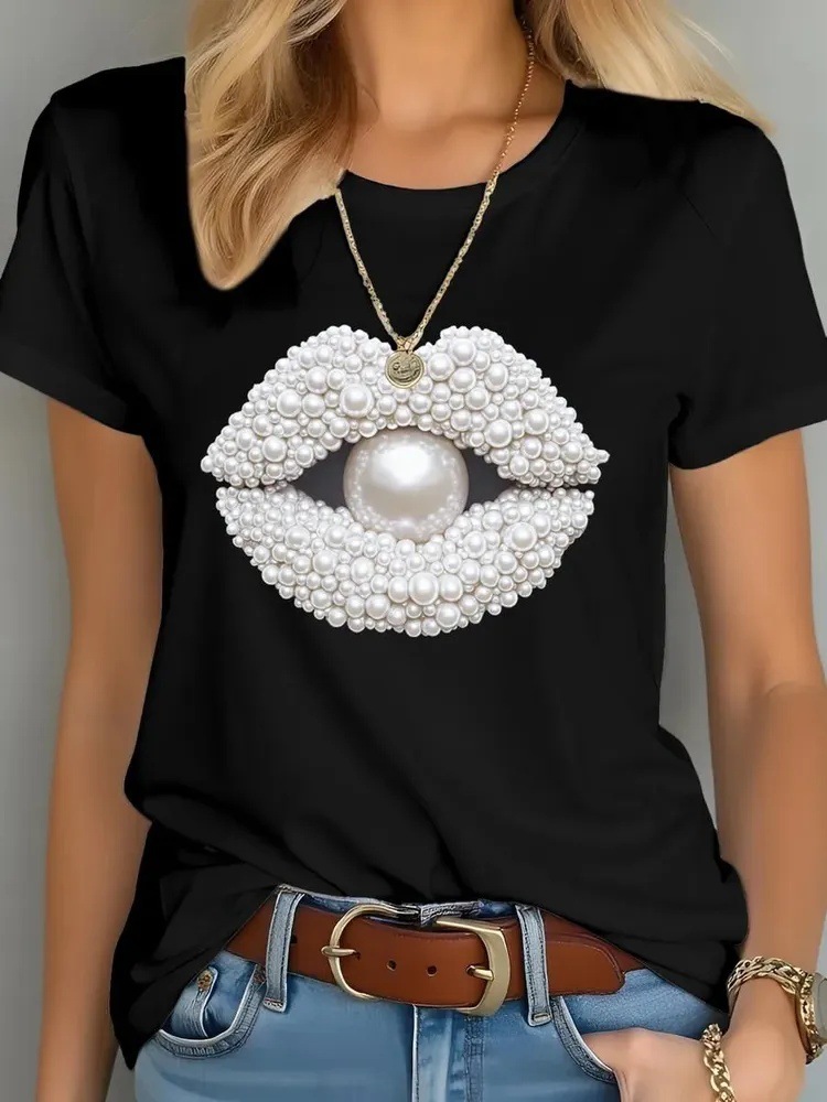 Cross Border 2025 Summer New Hot Sale ozon Abstract Retro Flower Pattern Printed Comfortable Casual T-Shirt Pure Cotton
