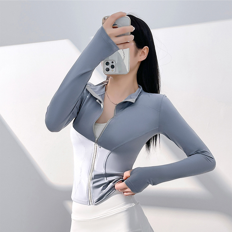 Picture of Juyitang Sun Protection Yoga Clothing Nude Outdoor Tight Breathable Sports Fitness Jacket Top for Women
