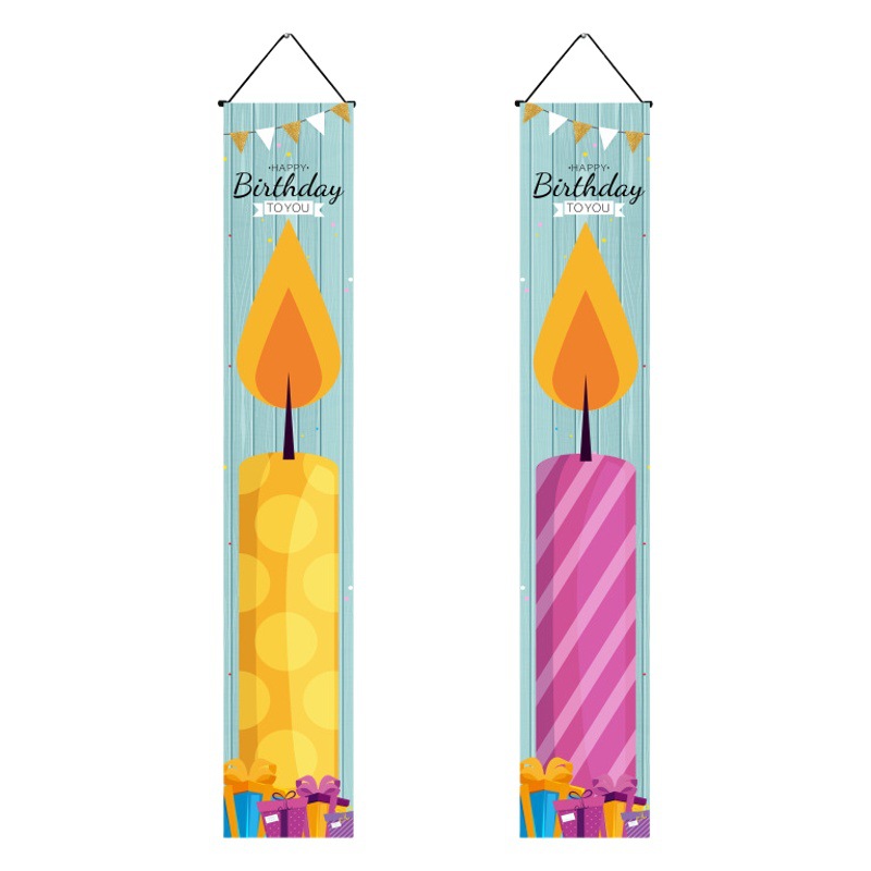 Cross-border new birthday couplet door curtain flag party decoration hanging flag birthday party door grid
