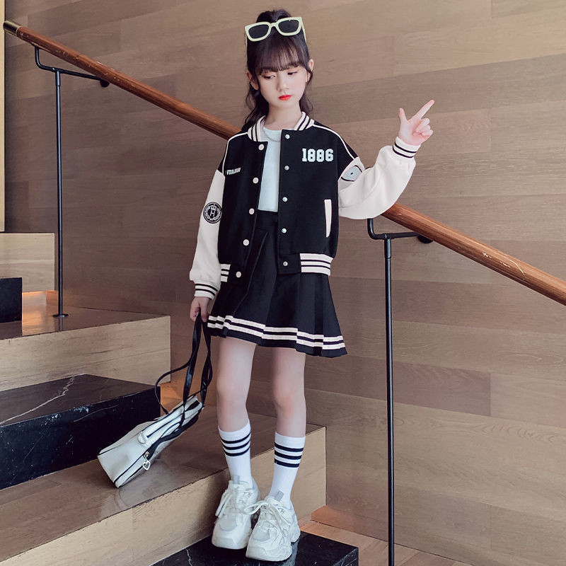Picture of Girls' Academy-style suit Skirt Spring and Autumn New Big Children's Stynery Family Coat Girls' Baseball Suit Two-piece Set