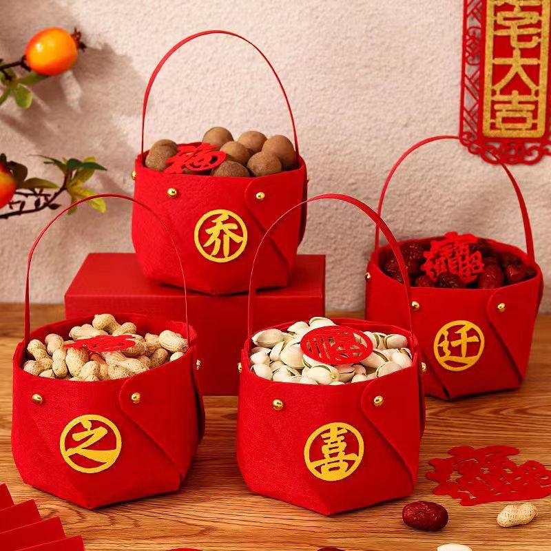 Happy housewarming felt hand basket fuman new house candy box wedding moving living room desktop ornaments dried fruit basket