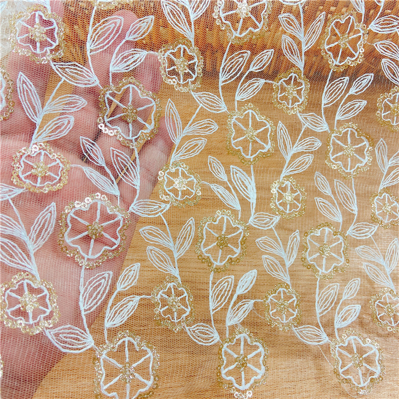 Picture of Shantou water-soluble lace embroidery two-color sequin clothing mesh lace fabric water-soluble lace accessories