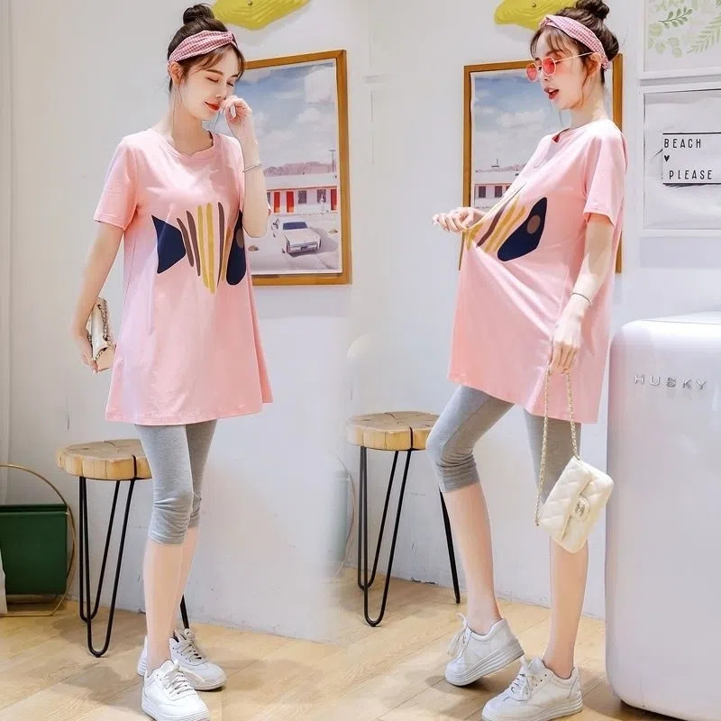 Picture of Maternity Spring and Summer Fashion Casual Base Shirt Thin New Loose Slimming Mid-Length Short-Sleeve Trendy T-Shirt Top