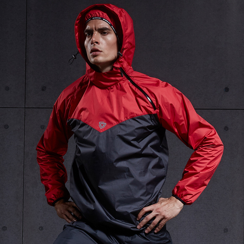 Sweat Suit for Men, Long-Sleeved Hooded Top, Sweat-Inducing, Weight Loss, Sweat-Inducing Suit, Large Size, Sports Running, Fat-Burning Fitness Suit