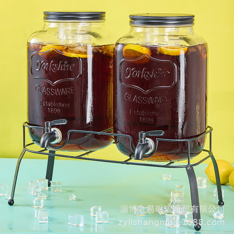 Picture of Cross Border Glass Beverage Dispenser Juice Jar Cola Barrel Container with Tap Fruit Tea Lemon Beverage Barrel suit