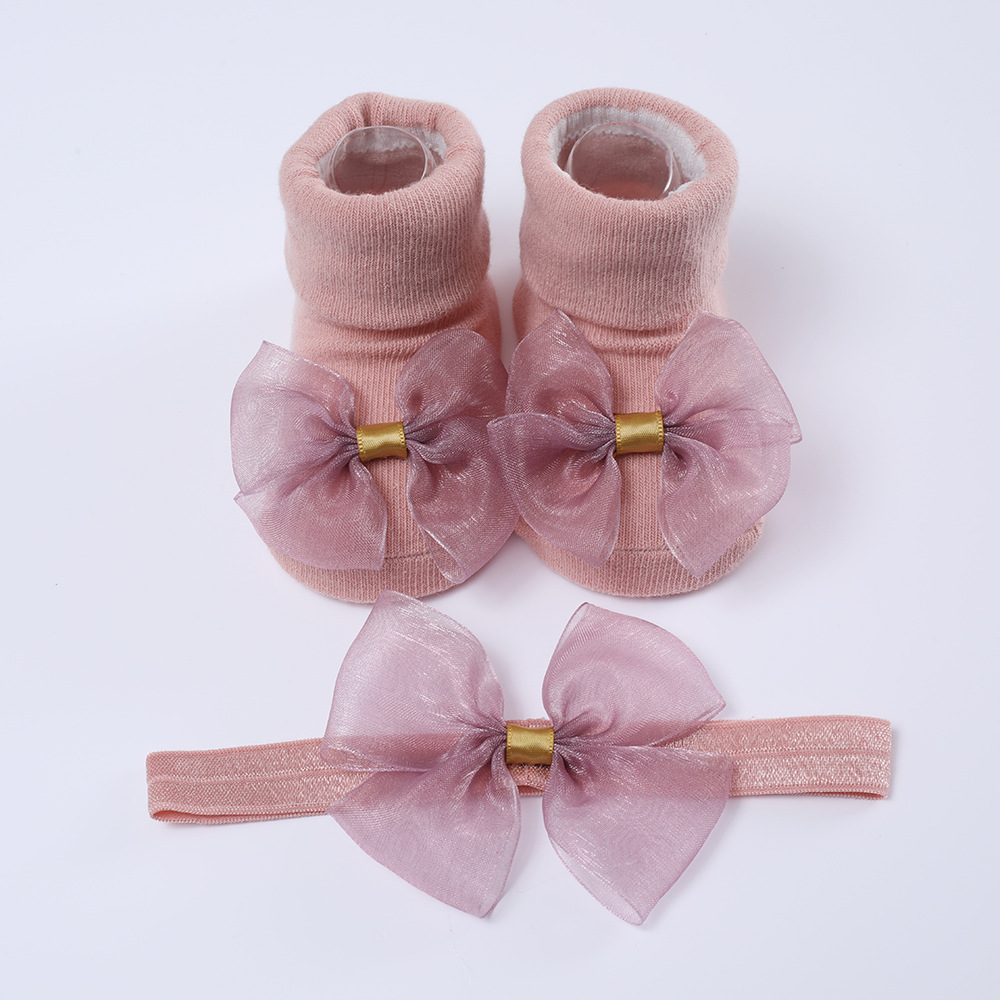 Picture of 2023 New Baby Headband + Socks Set Ribbed Bow Headband Baby Breathable Knitted Cotton Socks