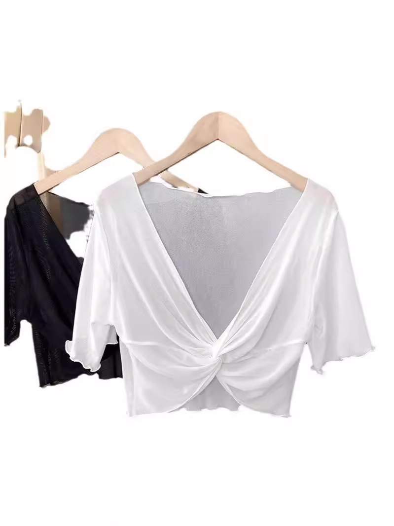 Picture of Summer Lace Mesh Small Shawl Sun Protection Clothing Women's Sling Skirt Short-sleeved Jacket Thin Ice Silk Small Waistcoat Cardigan