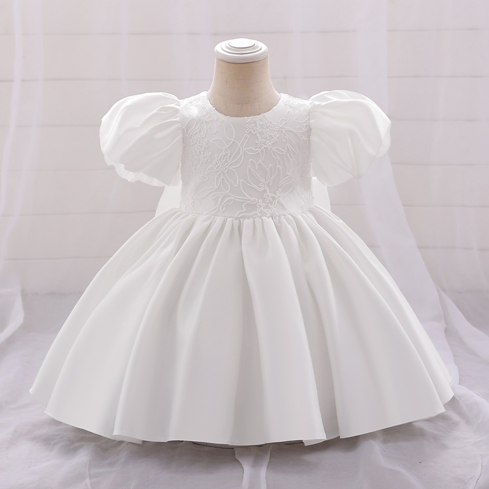 Picture of Children's Satin Puff Sleeve Princess Dress 2025 New Host Piano Playing Baby One-Year-Old Puffy Dress Skirt