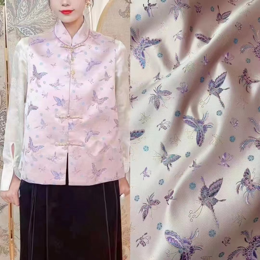 150 Gold Line Butterfly New Chinese Style National Style Fabric Women's Vest Cheongsam dress Hanfu Clothing Fabric