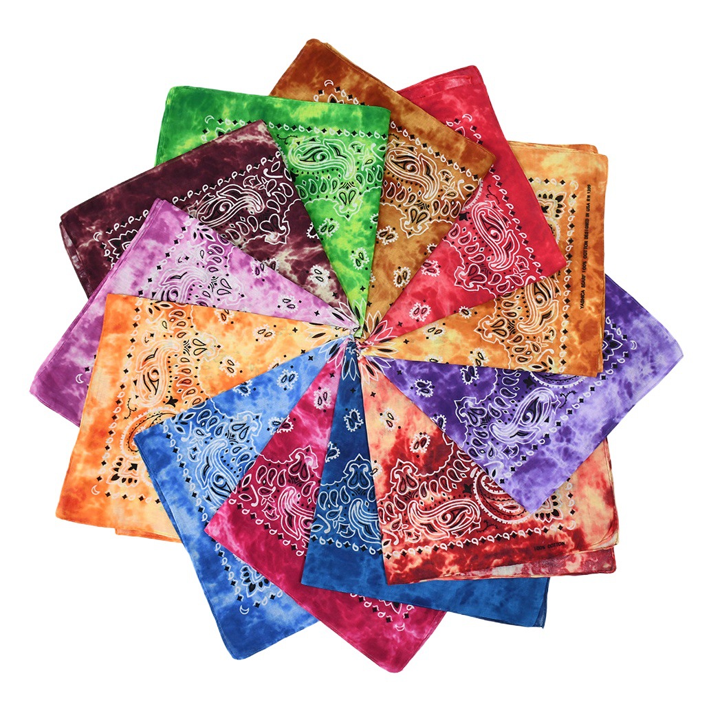 Cross-border European and American Pure Cotton Tie-dye Cashew Flower Paisley Magic Headscarf Outdoor Riding Street Dance Mask Spot Square