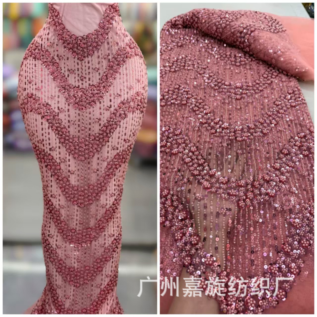 African New Floral Large Wave Line Bead Tube Sequin Wedding Dress Evening Dress Lace Fabric African Lace