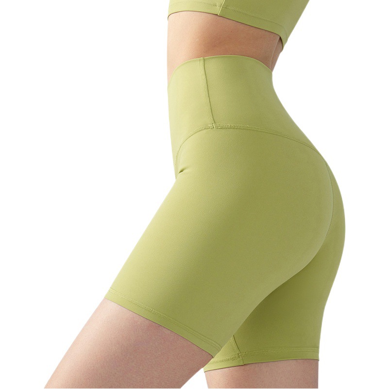 Lycra Naked Yoga Tight Shorts Women's Summer High Elastic Hip-lift Quad Riding Pants Anti-light Sports Fitness Shorts