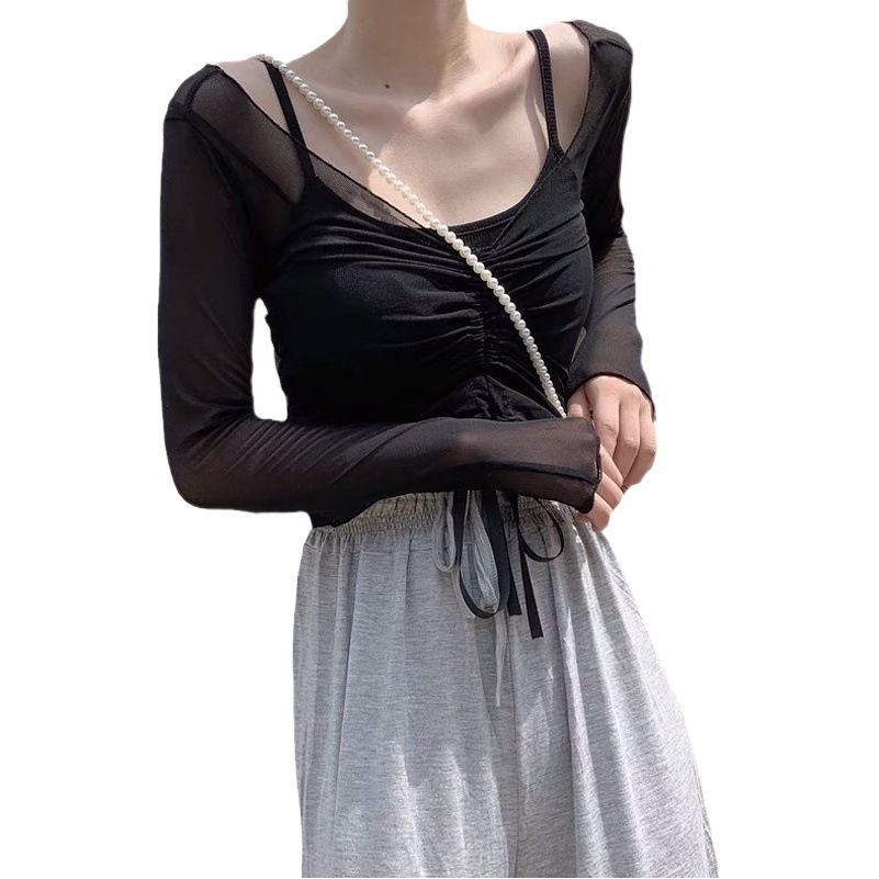 Dance Gauze Ballet Dance Body Adult Practice Clothes Drawstring Mesh Top Modern Dance Test Blouse Elegant