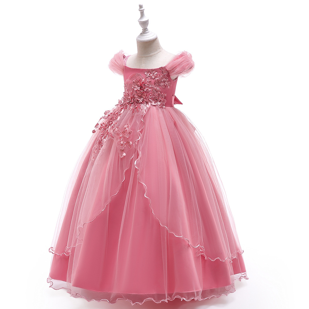Picture of Children's Wedding Dress Dress Children's Sling Off-Shoulder Mesh Piano Performance Dress Host Long Dress