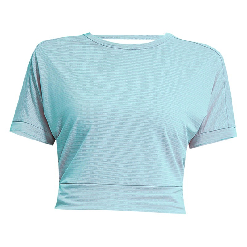 Summer New European and American Breathable Jacquard Short-sleeved Beautiful Back Fitness Clothes Loose Sports T-shirt Women's Running Yoga Top